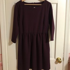 LOFT 3/4 sleeve ottoman flare plum dress NWOT!